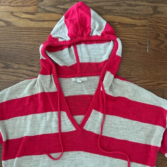 Banana Republic Striped Short Sleeve Drop Shoulder Knit Hoodie Sweater Size XL - Picture 3 of 9